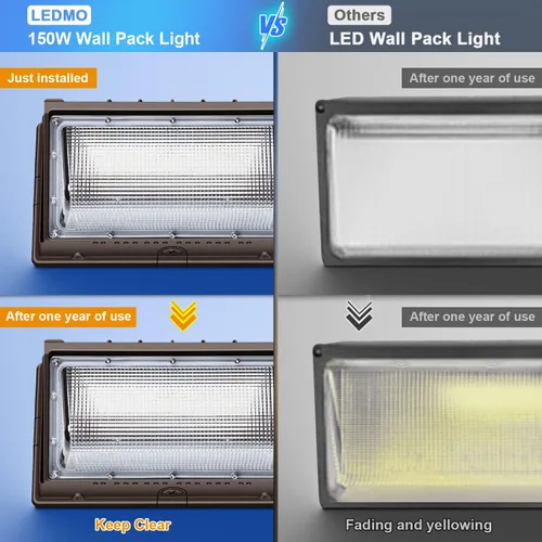 Vista 3 de ledmo Paquete de Pared LED de 150W con Fotocélula de Anochecer a Amanecer 5000K Impermeable Luminaria Comercial para Exteriores 21000lm 100-277V