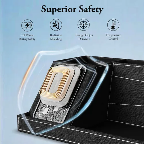 Vista 7 de TopMade Organizador de mesita de noche de escritorio con cargador inalámbrico, soporte de cuero para bolígrafos, accesorios de oficina, estación