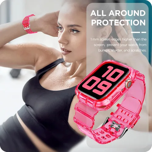 Vista 95 de DABAOZA - Correa transparente compatible con Apple Watch con estuche protector, correa deportiva de TPU con brillo para mujeres y hombres