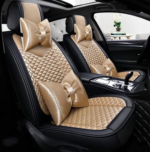 Vista 4 de Bling - Fundas de asiento de automóvil de seda y cuero retro con celosía, ajuste universal (negro básico)