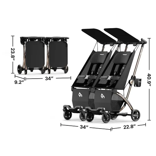 Vista 8 de Cochecito de viaje doble plegable automático R1 - Puede convertirse en dos cochecitos individuales