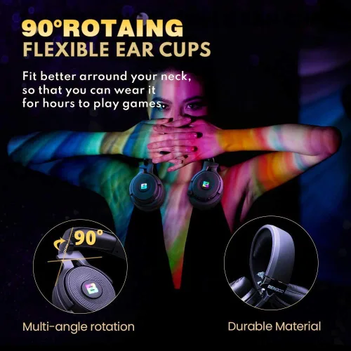 Vista 2 de BENGOO Auriculares inalámbricos para juegos para PS5, PS4, PC, Mac, auriculares USB sobre la oreja con micrófono de cancelación de ruido, sonido