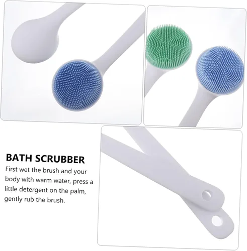 Vista 7 de FOMIYES Cepillo de baño de mango largo 2 unids cepillo corporal para exfoliante de silicona para limpieza de masaje de baño