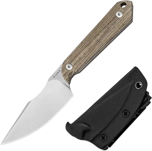 Vista 15 de Kizer Mini Harpoon Cuchillo de hoja fija con funda, cuchillo de caza de hoja de 3 V con mango de micarta, cuchillos pequeños EDC de hoja fija