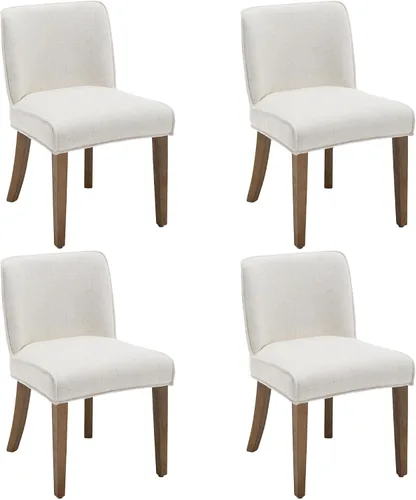 Vista 11 de chairus Juego de 2 sillas de comedor de granja, cómodas sillas de cocina tapizadas de tela de lino de madera marrón nogal, sillas de comedor