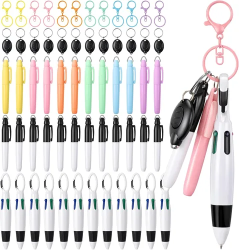 Vista 7 de 60 piezas de mini bolígrafos para enfermeras con clip de insignia, mini resaltador, bolígrafo LED retraíble de neón para enfermeras, llavero