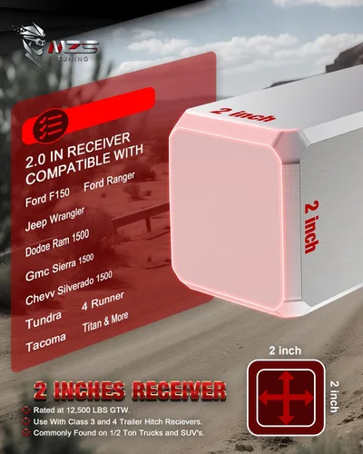Vista 4 de MZS Enganche de Remolque de Aluminio Ajustable Mejorado - Se Adapta a Receptor de 2 Pulgadas - Enganche de Caída Resistente - Enganche de Remolque