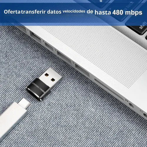 Vista 2 de Adaptador USB a USB C 4 Pcs Negro, Carga Rápida, Transferencia y Tipo C OTG