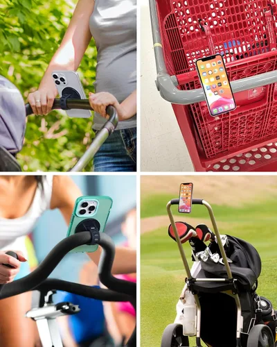 Vista 3 de Soporte magnético para teléfono para cochecito, carrito de compras y carrito de golf Soporte de teléfono para manillar para MagSafe Correa