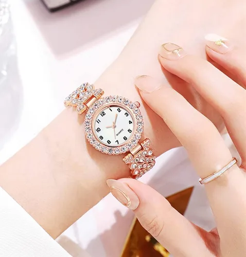 Vista 5 de Relojes de pulsera de lujo para mujer, reloj de pulsera de diamante, reloj de cuarzo casual de moda para mujer