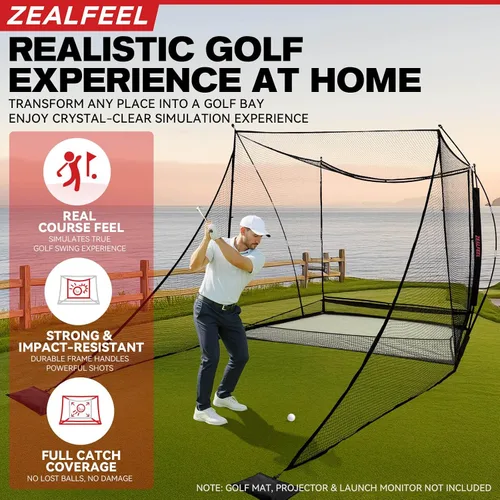 Vista 2 de ZEALFEEL Golf Simulator Enclosure & Golf Net with Dual-Layer HD Screen