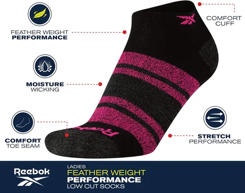 Vista 3 de Reebok Calcetines deportivos para mujer - Calcetines de corte bajo de rendimiento (paquete de 6)