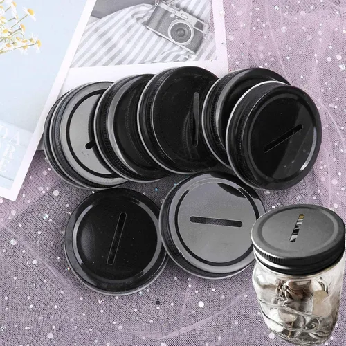 Vista 3 de Mason Jar - Tapa para conserva, 8 piezas de acero inoxidable, ranura para monedas, insertos de tapa normal de boca regular, tarros Mason para Negro