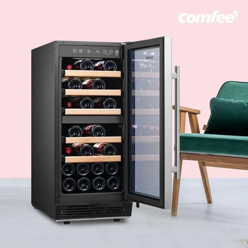 Vista 2 de COMFEE' CRW28B7AST Enfriador de vino independiente e integrado, refrigerador de vino de 28 botellas, zona de enfriamiento doble, control digital