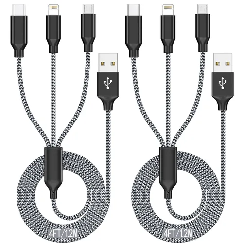 Vista 11 de Cable de carga múltiple de 10 pies, paquete de 2 cables de carga 3 en 1, cable largo de nailon trenzado rápido, cable de carga USB, cable de carga