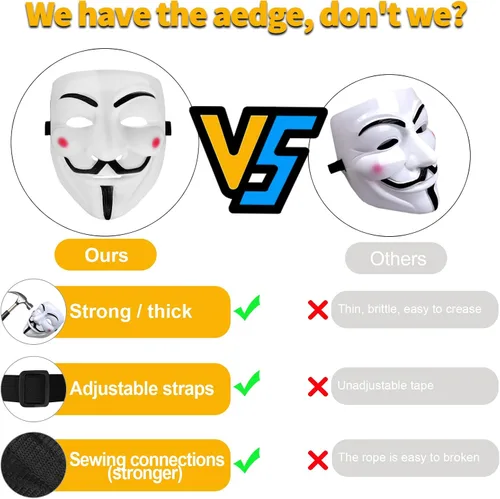Vista 3 de AndTree Máscara en V para vendetta para Halloween disfraz de cosplay máscara de máscaras bar fiesta máscara unisex