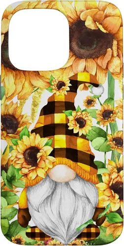 Vista 21 de iPhone 16 Gnomo de girasol con sombrero de cuadros de búfalo para niñas de moda lindo caso