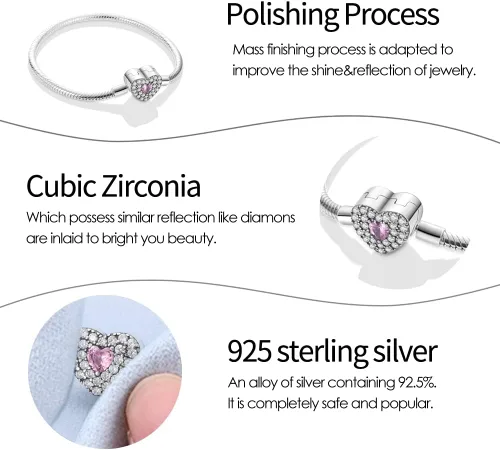 Vista 4 de Pandach Pulsera de plata de ley 925 con cierre de circonita cúbica transparente, pulsera de cadena de serpiente básica para cualquier dije