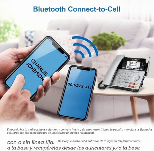 Vista 5 de Teléfono AT&T DECT 6.0 con identificador de llamadas y llamada en espera, Plateado/Negro