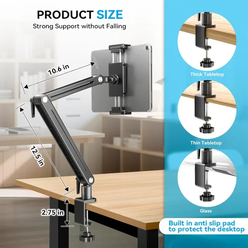Vista 4 de Jakeko Soporte para brazo de monitor portátil, diseño de aluminio con ultraestabilidad y alta capacidad de carga