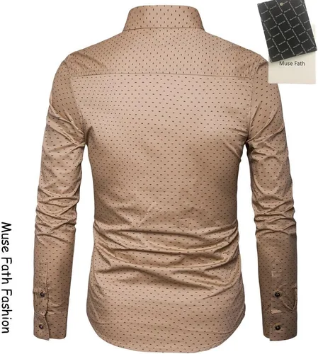 Vista 2 de MUSE FATH Camisa de vestir casual de manga larga de corte regular de algodón estampado para hombre