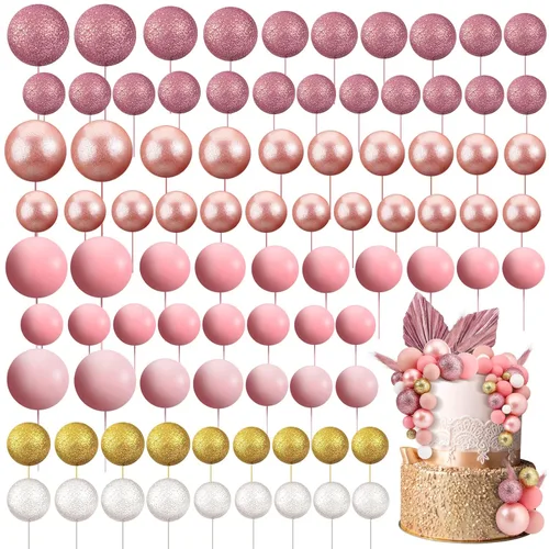 Vista 24 de 108 piezas de decoración de bolas para tartas, decoración de cupcakes, globos de espuma para tartas de bricolaje para bodas, aniversarios, blanco