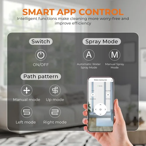 Vista 2 de FRUITEAM Robot de limpieza de ventanas con rociador de agua doble, aplicación y control remoto, limpiador automático de ventanas con cinturón