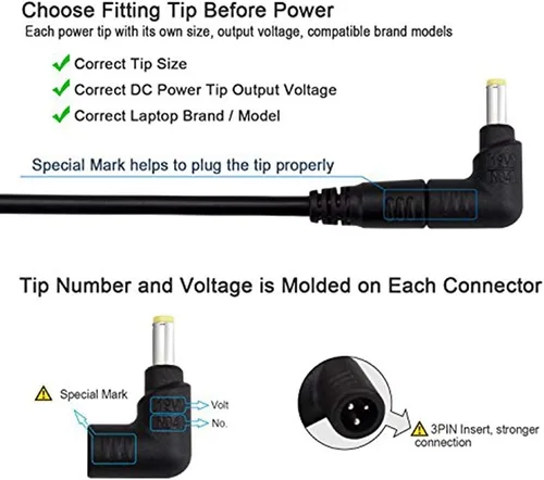 Vista 8 de Cargador universal delgado de 70 W, adaptador de CA de repuesto con múltiples conectores para HP BM Lenovo Thinkpad Dell Acer Delta Gateway Liteon