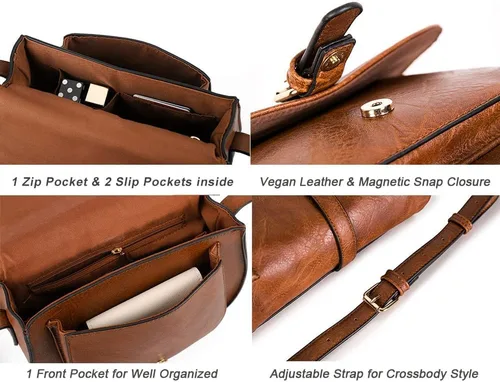 Vista 6 de Bolso cruzado para mujer, bolso de hombro de cuero vintage