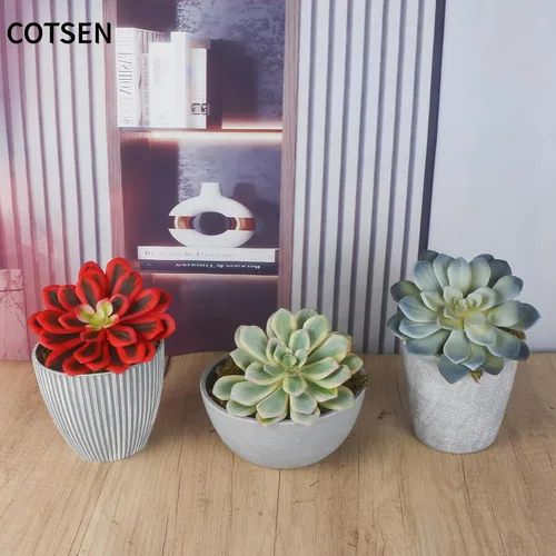 Vista 2 de COTSEN 3 suculentas artificiales de 5.9 pulgadas, sin maceta, surtidas, suculentas falsas para decoración de oficina, familia, jardín