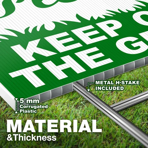 Vista 3 de Letreros con texto en inglés "Keep Off Grass para patio, plástico corrugado