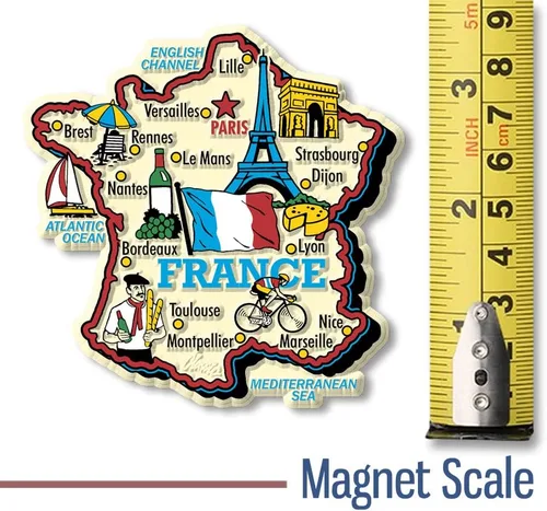 Vista 2 de Imán de mapa de país gigante de Francia por Classic Magnets, recuerdos coleccionables de goma 3D estilo vintage y regalos fabricados en los Estados