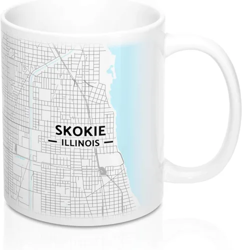 Vista 4 de Skokie, Illinois IL Map Mug (15 oz)