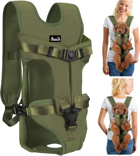 Vista 10 de Lukovee Mochila transportadora para perros, con patas hacia afuera, fácil ajuste, transportadora frontal para perros pequeños y medianos Negro