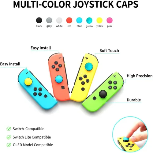 Vista 3 de Ferkurn Joystick Replacement Cap Thumb Grip Compatible with Switch Joycon Switch OLED& Lite, Joycon Grip Button Stick Cover Controller 3D Analog