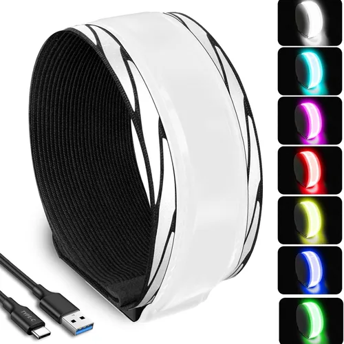Vista 10 de RGB 7 Colors Switchable LED Armband, USB-C Rechargeable, 360° Reflective Running Light for Runners, High Visibility Reflective Running Gear for