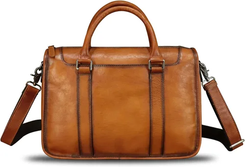 Vista 2 de Maletín de cuero genuino para hombre, bolso de hombro de cuero real vintage, bolso cruzado para computadora portátil
