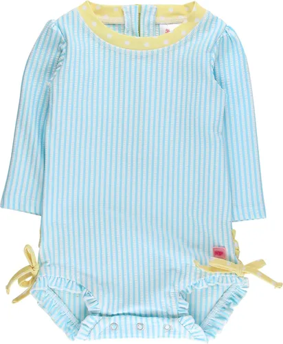 Vista 7 de RuffleButts - Traje de baño de una pieza con mangas largas, de seersucker, con protección solar UPF 50+ para bebé/niñas Seersucker de plátano