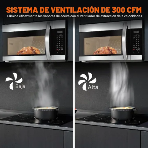 Vista 5 de Empava Microondas de 1.7 pies cúbicos sobre la gama, 1000 W, plata, EMPV-30OTR01 Sensor cooking, auto menus, 2-speed 300 CFM venting fan, 10 power