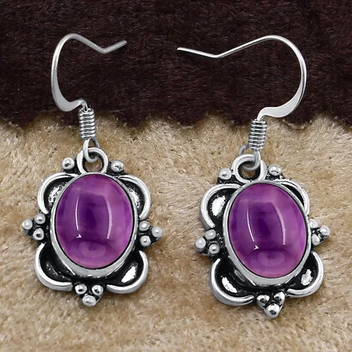 Vista 3 de Aretes colgantes de piedras preciosas naturales para mujer, aretes hechos a mano para mujer, aretes chapados en plata, aretes colgantes de piedra