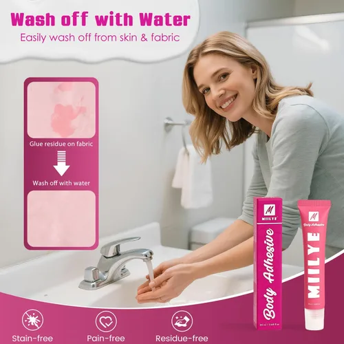 Vista 5 de Pegamento adhesivo corporal para ropa de 0.7 fl oz, a prueba de sudor, adhesivo de piel de lavado con agua, cinta adhesiva líquida segura para tela
