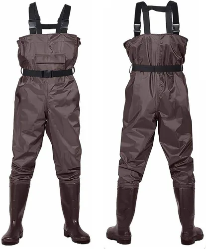 Vista 9 de Vadeadores de pecho con botas, de 2 capas de PVC/nailon, impermeables, para caza, pesca, camuflaje y pesca