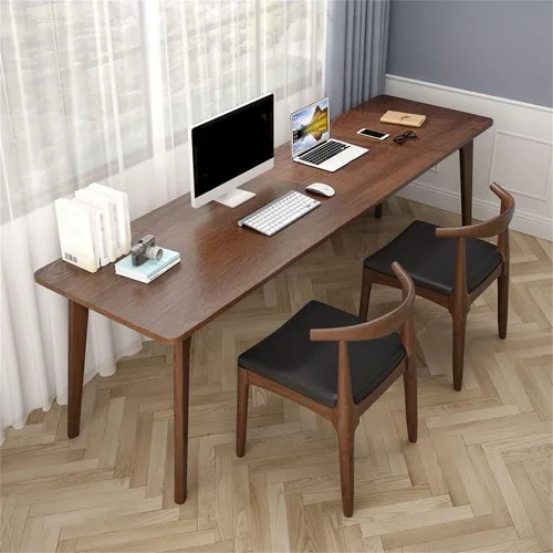 Vista 8 de LAKIQ Escritorio de madera maciza de pino, moderno, rectangular, para oficina en casa, mesa de trabajo, escritorio para computadora, mesa de Natural
