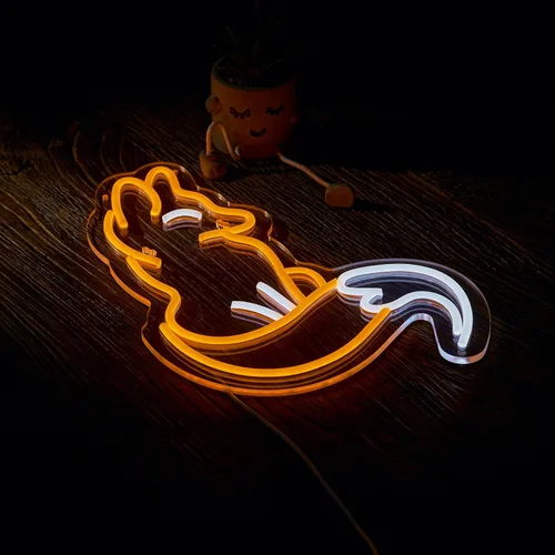 Vista 6 de Roouneon Letrero de neón de zorro para decoración de pared, letrero de zorro regulable con luz LED (marrón + blanco)