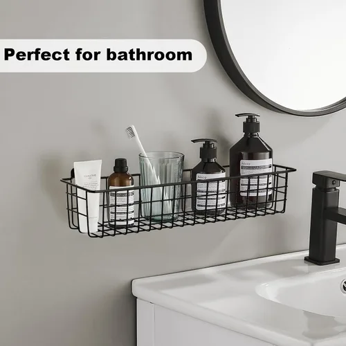 Vista 8 de Organizador de especias para montaje en pared, paquete de 2 cestas de almacenamiento de alambre negro para pared o puerta de gabinete en cocina