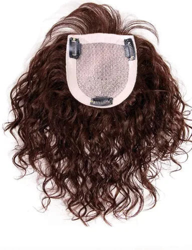 Vista 2 de Parte superior de cabello rizado en forma de U hecha a mano, pieza de cabello humano ondulado, 100% cabello humano con flequillo, postizo superior