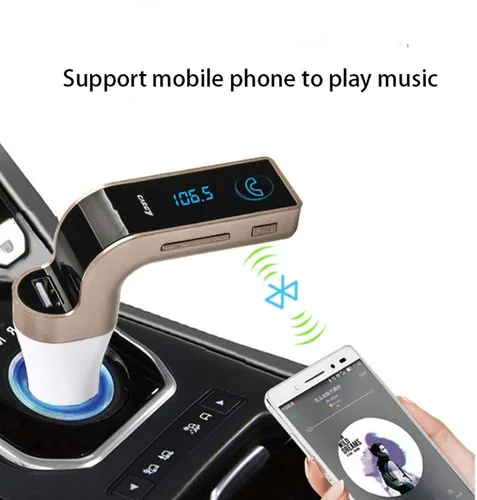 Vista 5 de Transmisor FM Bluetooth Bluetooth para automóvil, adaptador de radio inalámbrico Bluetooth de 2.1 pulgadas, kit de coche con llamadas manos libres