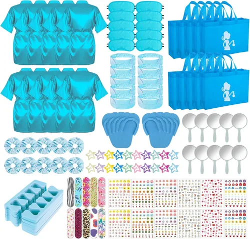 Vista 15 de 122 piezas Kit de fiesta de spa rosa y rosa intenso para niñas, paquete de 10 recuerdos de fiesta de pijamas con batas de satén, bolsas de mano
