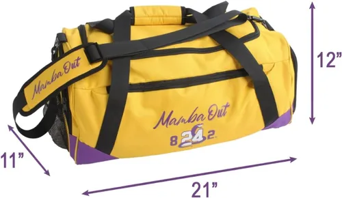 Vista 5 de Bolsa de lona Kobe para viajar. Bolsas de gimnasio deportivas para hombres, bolsa de transporte para viajes. Bolsa de lona amarilla de los Lakers