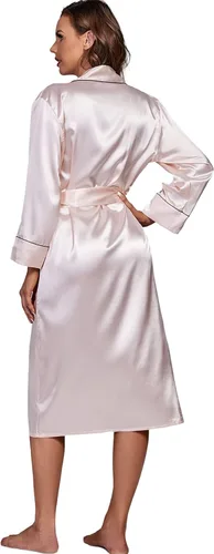 Vista 2 de LYANER Bata de baño de satén para mujer, kimono, dama de honor, novia, boda, fiesta, bata larga
